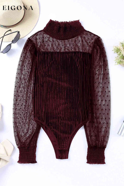 Mesh Long Sleeve Velvet Bodysuit clothes Ship From Overseas SYNZ