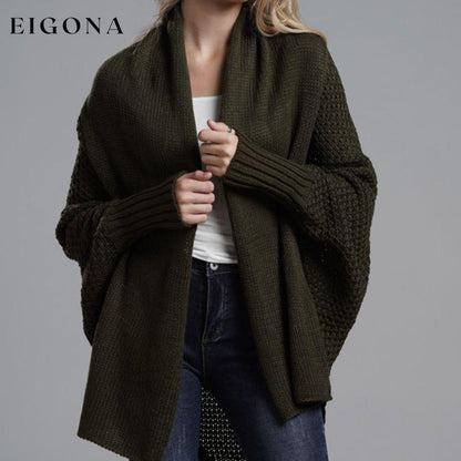 Double Take Sleeve Open Front Ribbed Trim Longline Cardigan cardigan cardigans clothes Double Take Ship From Overseas sweaters