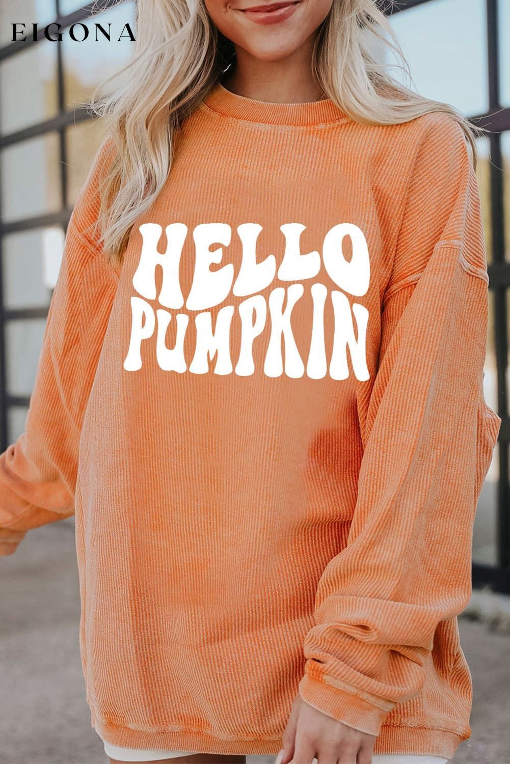 Round Neck Dropped Shoulder HELLO PUMPKIN Graphic Sweatshirt Pumpkin clothes long sleeve Ship From Overseas sweatshirt SYNZ tops trend