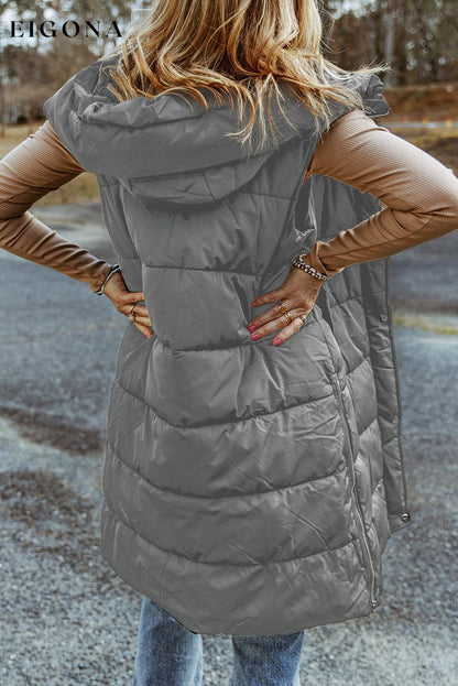 Dark Grey Hooded Long Quilted Vest Coat All In Stock clothes Craft Quilted DL Chic DL Exclusive Jackets & Coats long vest Occasion Daily Print Solid Color Season Winter Style Casual vest vests