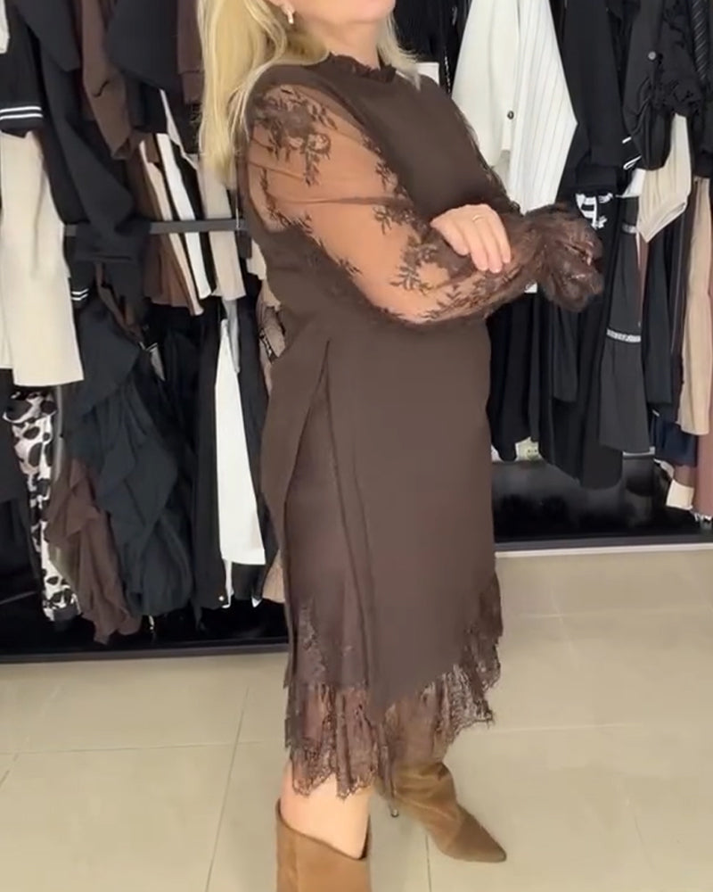 Lace Patchwork Stylish Long-Sleeved Dress