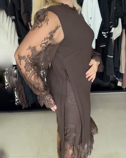 Lace Patchwork Stylish Long-Sleeved Dress