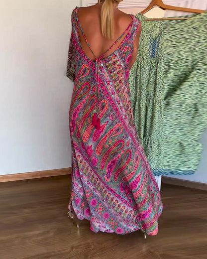 Ärmelloses, lockeres Kleid mit Kaschmir-Print