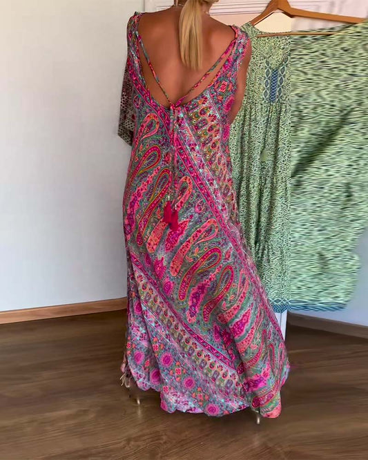 Ärmelloses, lockeres Kleid mit Kaschmir-Print