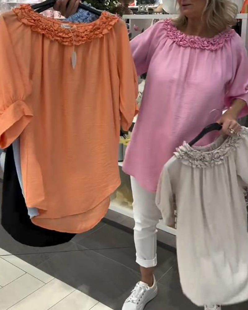 Lockere Bluse mit halblangen Ärmeln und Blumenmuster