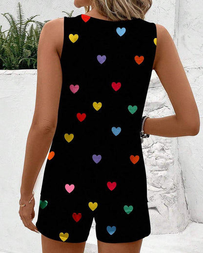 Ärmelloses Shorts-Set mit Herzmotiv