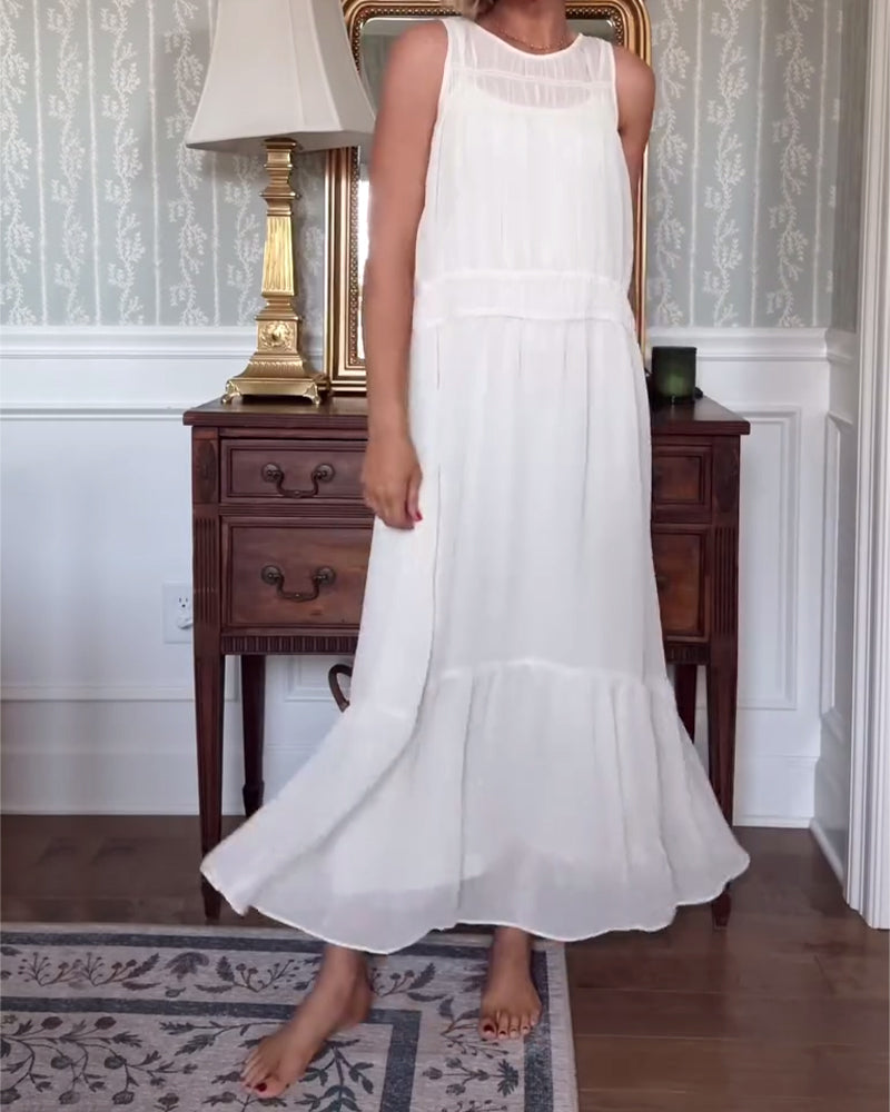 Temperamentvolles ärmelloses, einfarbiges langes Kleid