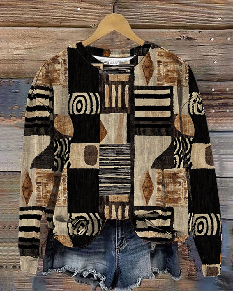 Retro geometric print casual crewneck sweatshirt 2024 f/w sweatshirts Western Style