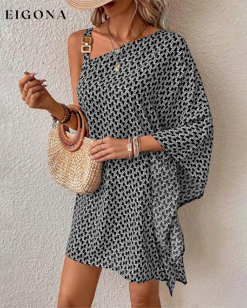 Elegant dress with off-shoulder metal buckle print casual dresses summer