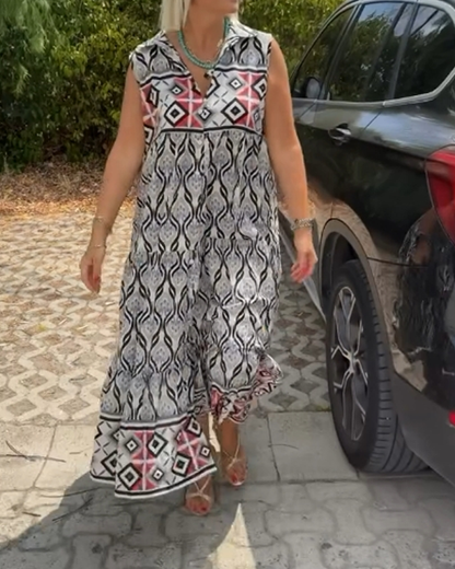 Ärmelloses Kleid mit Revers und Print