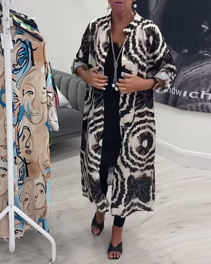 Long retro contrast print coat 202466 coats spring summer