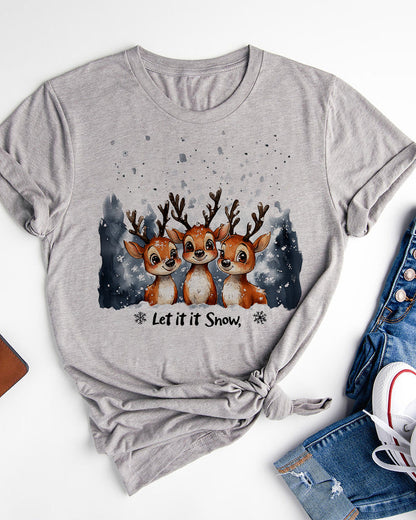 Casual reindeer letter print short sleeve T-shirt 2024 f/w christmas spring summer t-shirts