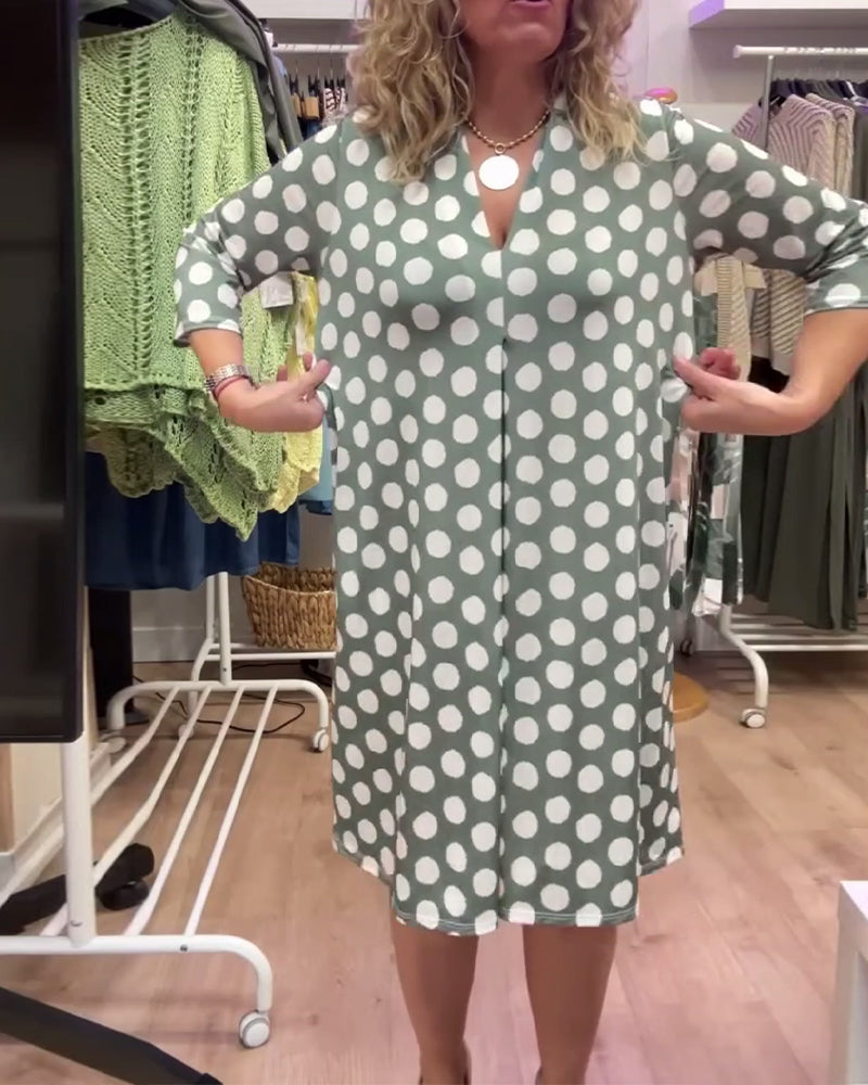 Casual V-Neck Polka Dot Dress