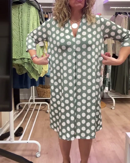 Casual V-Neck Polka Dot Dress