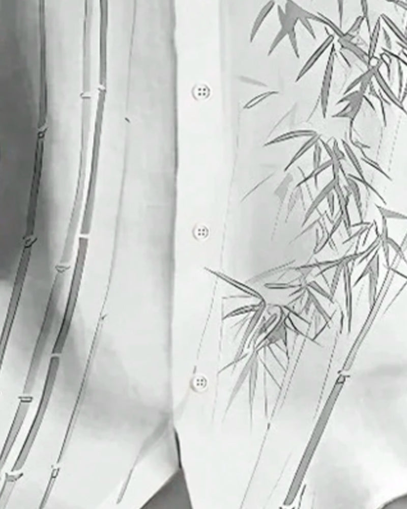 Men's Ink Wash Bamboo Print Short Sleeve Shirt