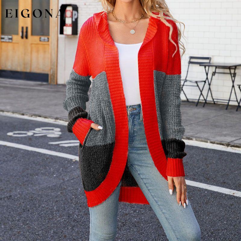 Casual Colour Block Cardigan Red best Best Sellings cardigan cardigans clothes Sale tops Topseller
