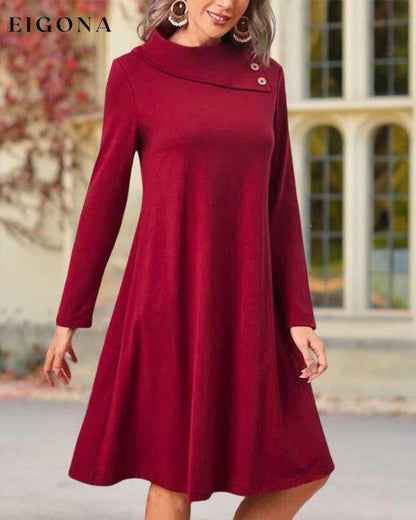 Solid Color Button Elegant Dress 23BF Casual Dresses Clothes Dresses Dresses Women