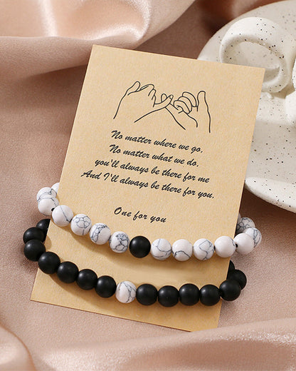 Black and white bead woven couple bracelet set Jewelry