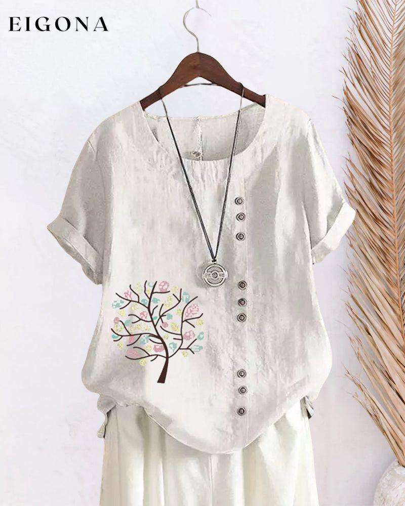 Cut Out Midi Dress with Solid Color White 23BF clothes Cotton and Linen Short Sleeve Tops T-shirts Tops/Blouses