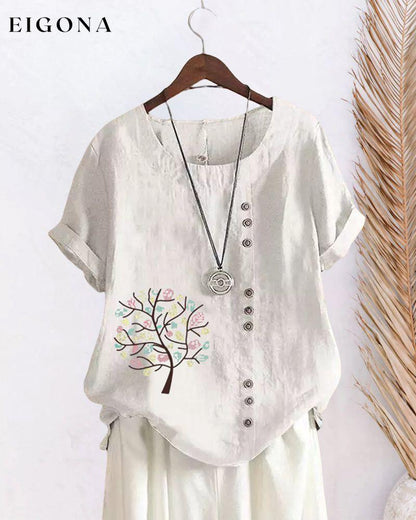 Cut Out Midi Dress with Solid Color White 23BF clothes Cotton and Linen Short Sleeve Tops T-shirts Tops/Blouses