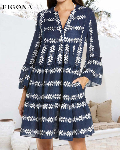 Fashion print elegant short dress Dark blue 23BF Casual Dresses Clothes Dresses Spring Summer