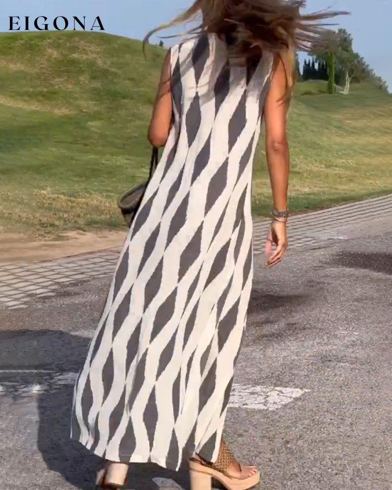 Diamond print slit dress 23BF Casual Dresses Clothes Dresses Spring Summer