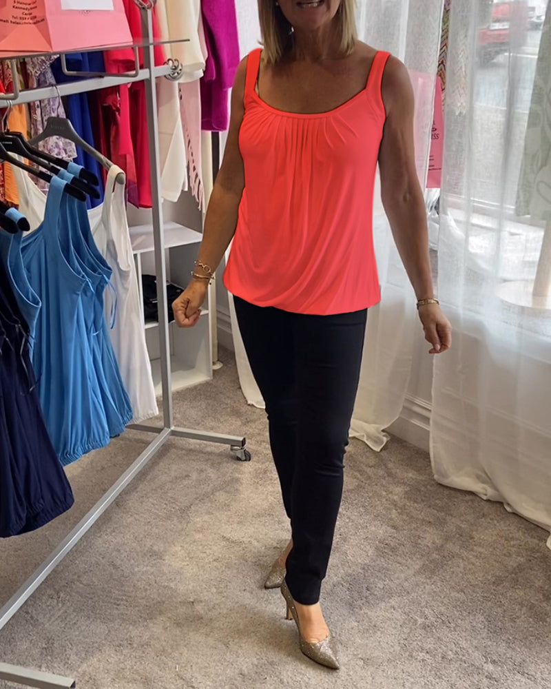 Set Pleated solid casual sleeveless top