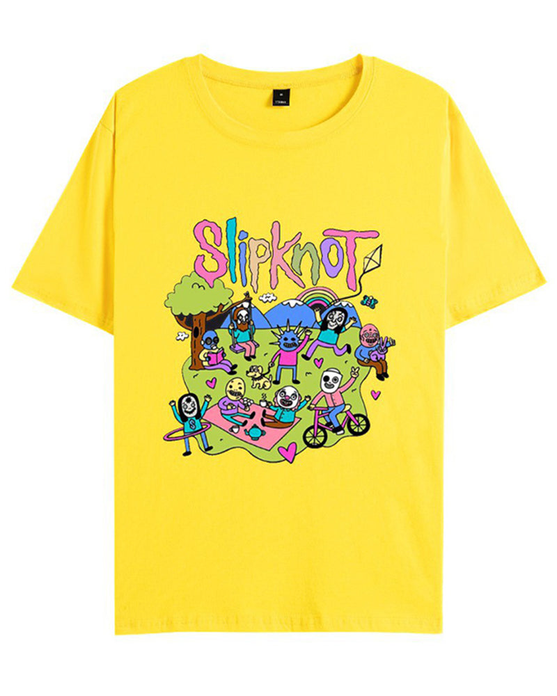 Slipknot Happy Times Printed T-Shirt Cotton and Linen Spring Summer T-SHIRTS