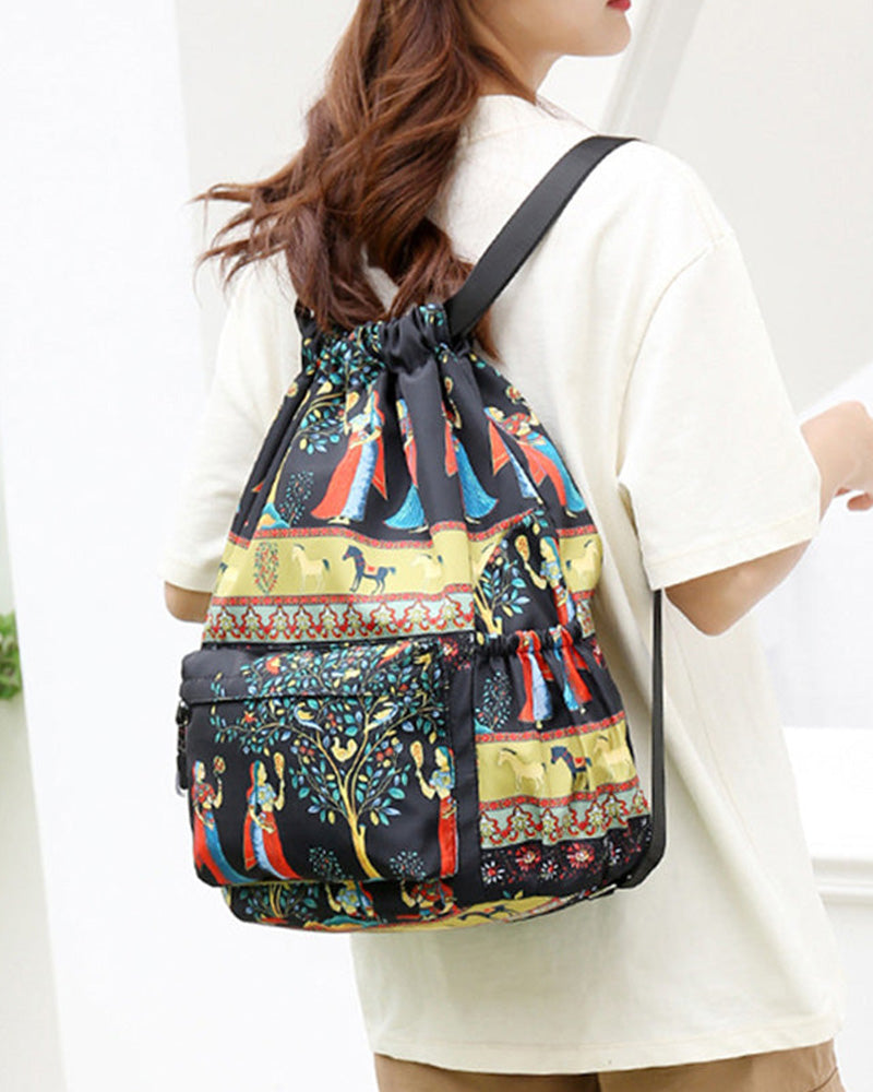 Ethnic style drawstring shoulder bag bags