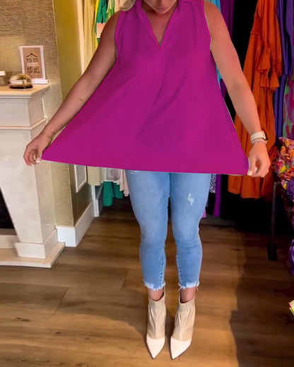 Top froncé sans manches à revers