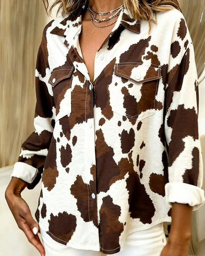 Animal Print Lapel Shirt