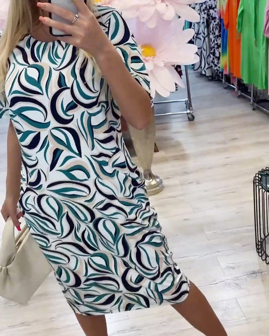 Gerade geschnittenes Kleid mit Rundhalsausschnitt und Blumenmuster