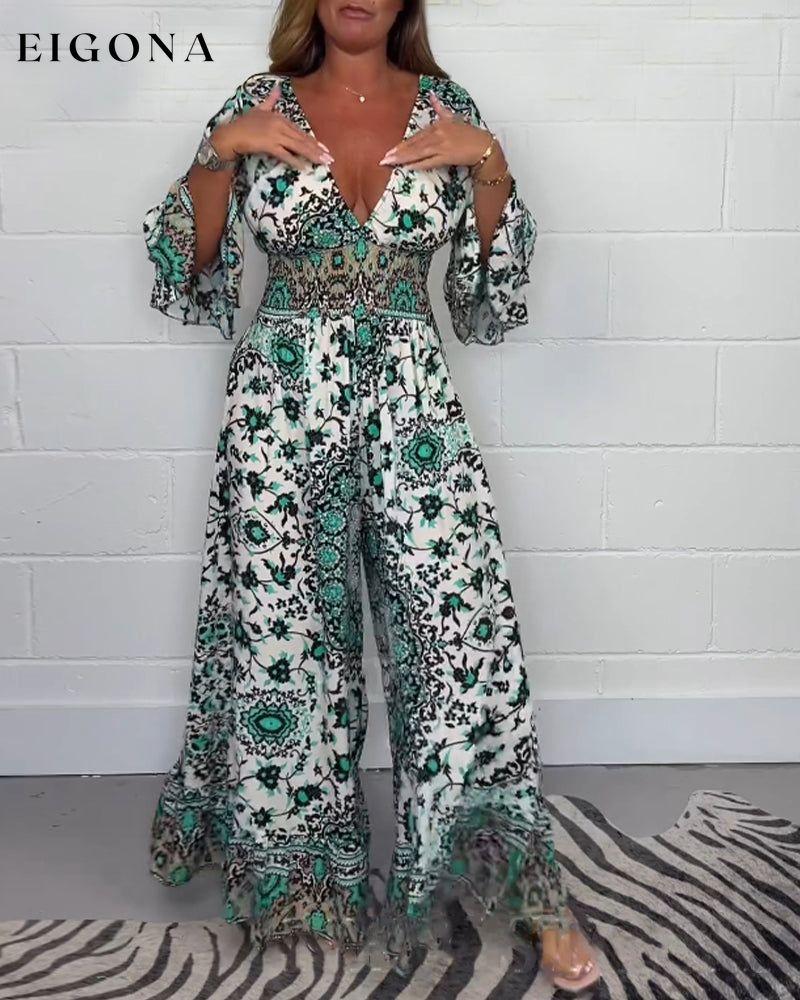 Printed deep V-neck jumpsuit jumpsuits spring summer