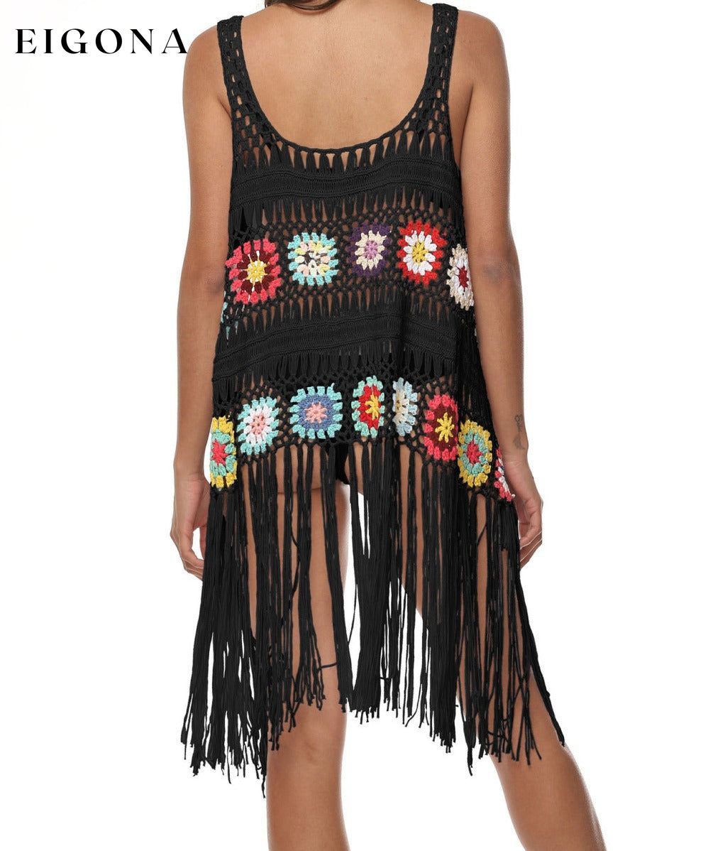 Openwork Fringe Detail Embroidery Sleeveless Cover-Up clothes O & Y.M Ship From Overseas trend