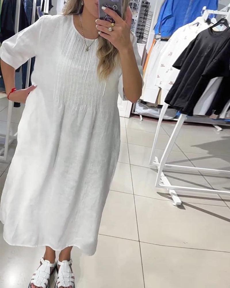 Casual solid color half sleeve loose dress 202466 casual dresses cotton and linen summer