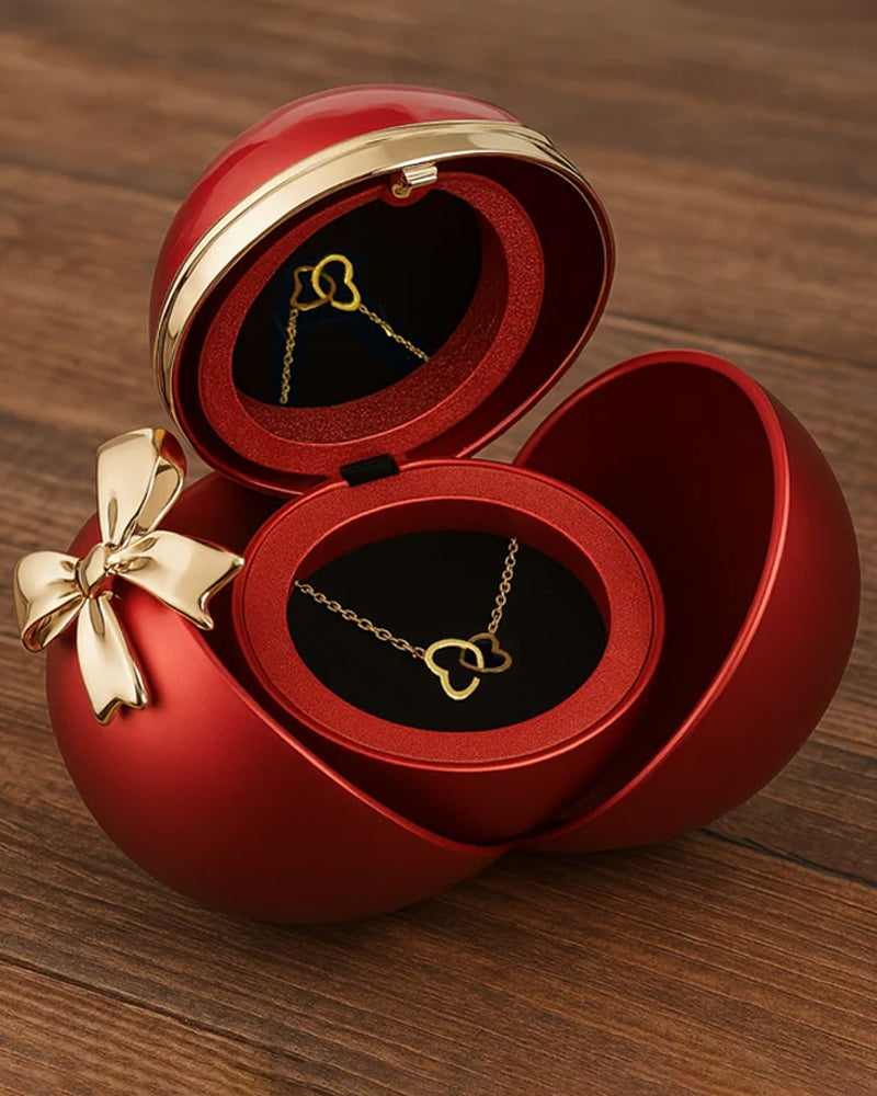 Ball Rose Box - With Engraved Double Heart Necklace