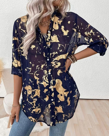 Long-Sleeved Printed Fashionable Casual Shirt