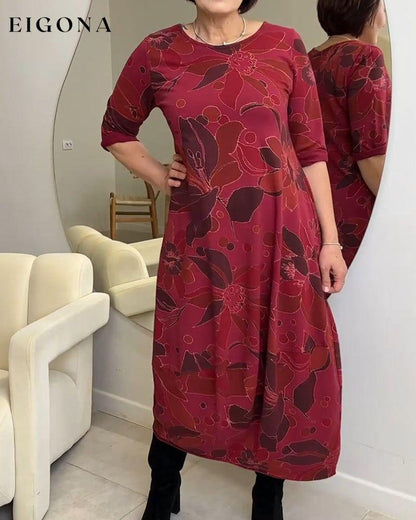 Round neck floral print casual dress Red 2023 f/w 23BF casual dresses Clothes Dresses spring