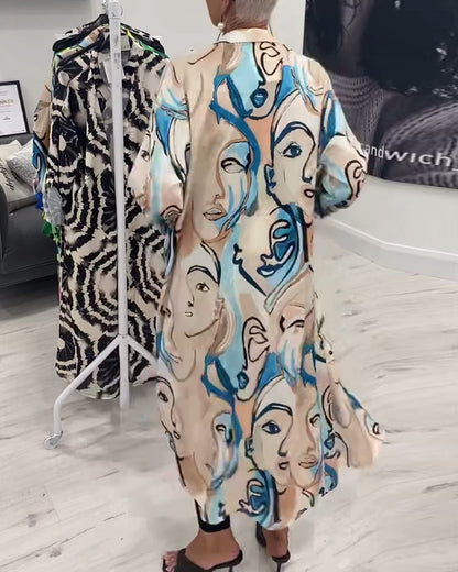 Casual face print three quarter sleeve coat 202466 coats spring summer