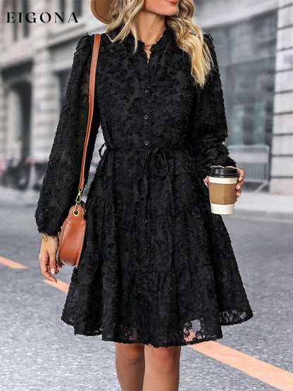 V-Neck Long Sleeve Buttoned Dress Black clothes dress dresses Hundredth long sleeve dresses Ship From Overseas trend
