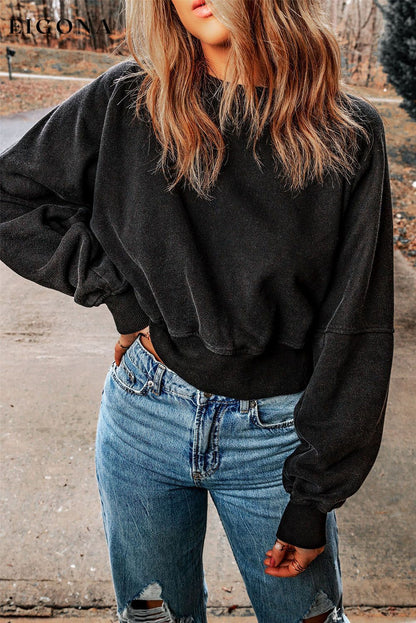 Black Acid Wash V-shape Open Back Sweatshirt All In Stock Best Sellers clothes Craft Patchwork Craft Washed Detail Cut Out DL Chic DL Exclusive Early Fall Collection long sleeve long sleeve shirts long sleeve top Occasion Daily Print Solid Color Season Winter Style Southern Belle Sweater sweaters tops