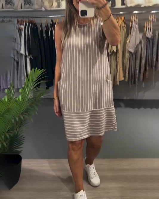 Sleeveless Pocket Striped Dress