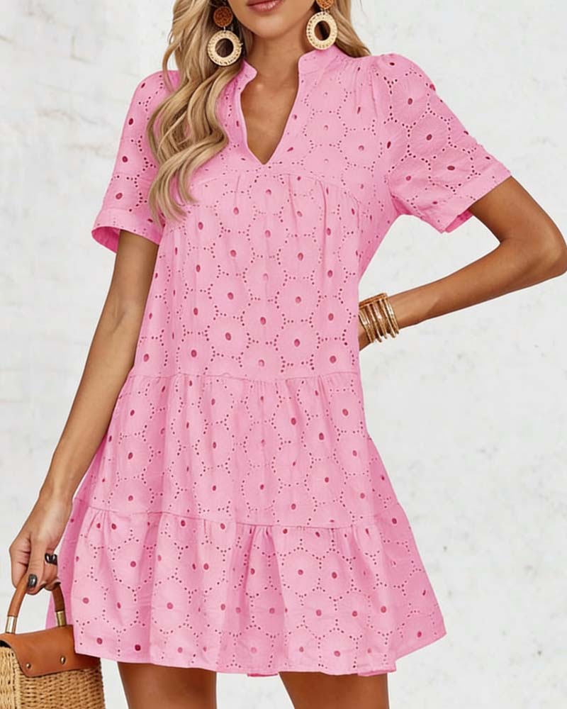 Hollow V-Neck Short-Sleeved Dress