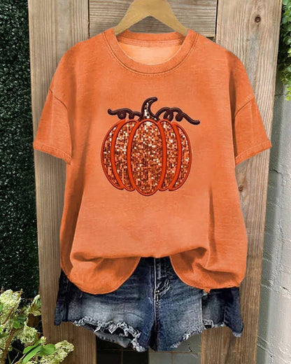 Women's Pumpkin Sequin T-shirt Halloween t-shirts thanksgiving