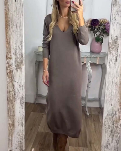 Casual V-neck Slit Sweater Dress 2024 f/w casual dresses