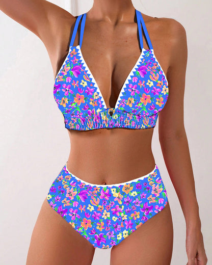 Bikini sexy con stampa floreale e scollo a V