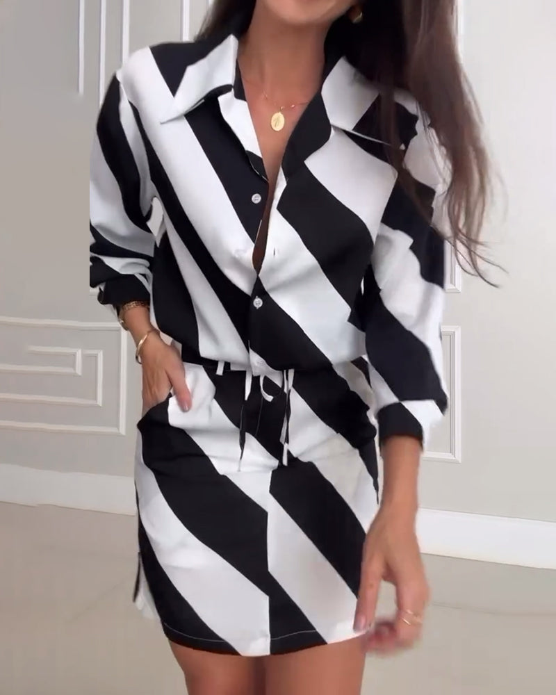 Fashionable diagonal striped lapel skirt set 2024 f/w spring two-piece sets