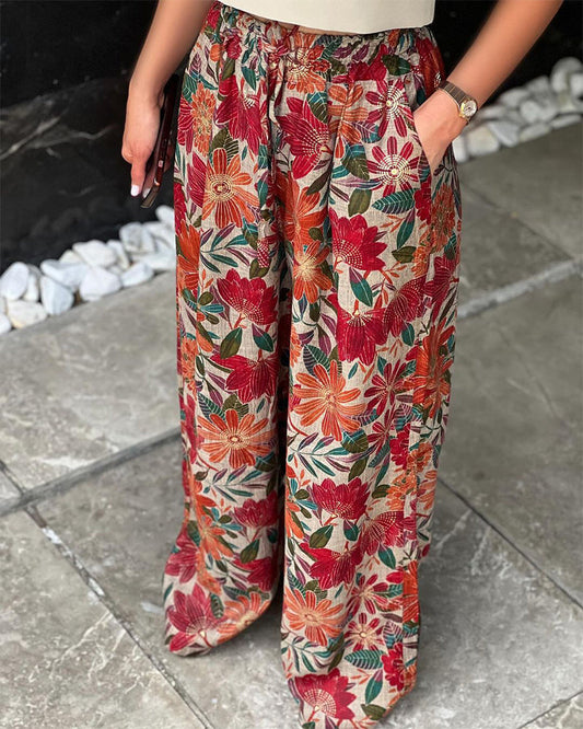 Vintage floral print baggy pants pants spring summer