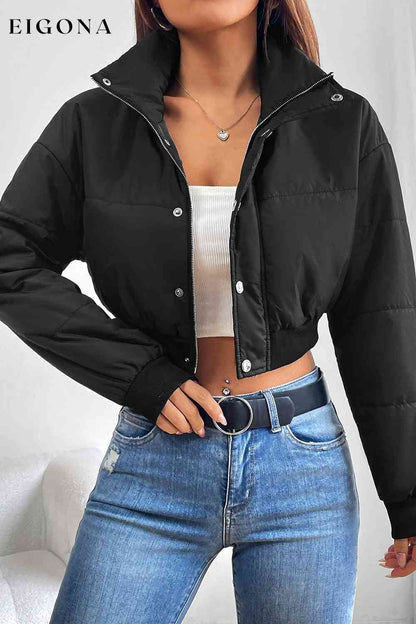 Snap and Zip Closure Crop Puffy Sexy Winter Coat clothes Jackets & Coats M@Y Ship From Overseas