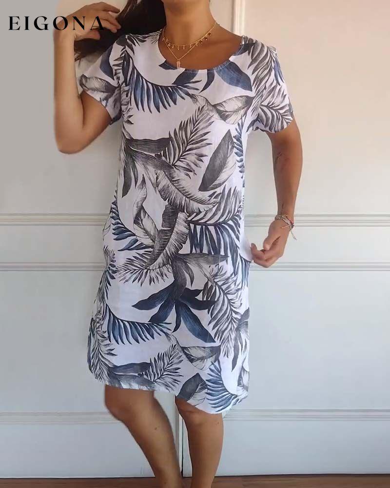 Leaf print short sleeve casual dress casual dresses summer